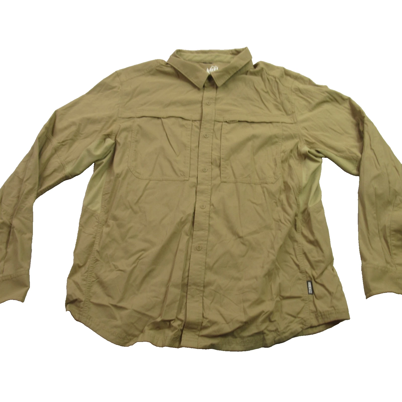 REI Shirt Mens Large Long Sleeve Button Front Outdoors Pocket Casual Brown