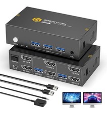 8K HDMI KVM Switch 2 Monitors 2 Computers,8K@60HZ USB3.0 Dual Monitors KVM...