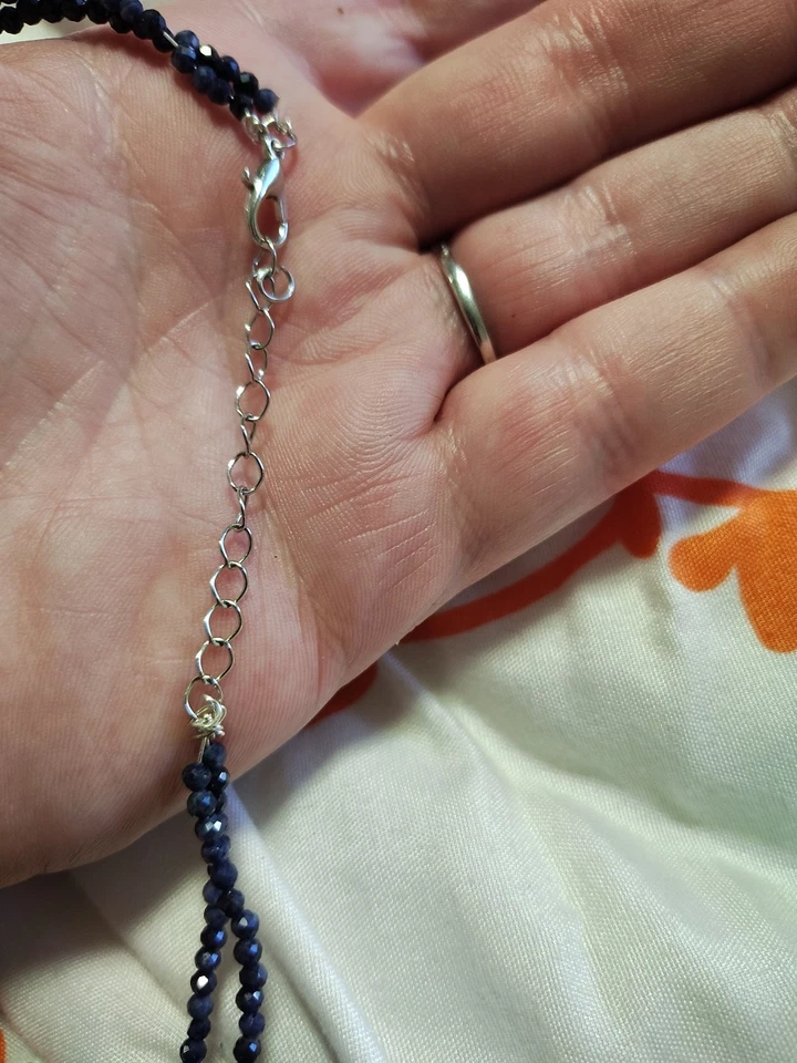 Collar Doble Hilo Piedras Preciosas Zafiro Azul Natural Foto 3 de 4