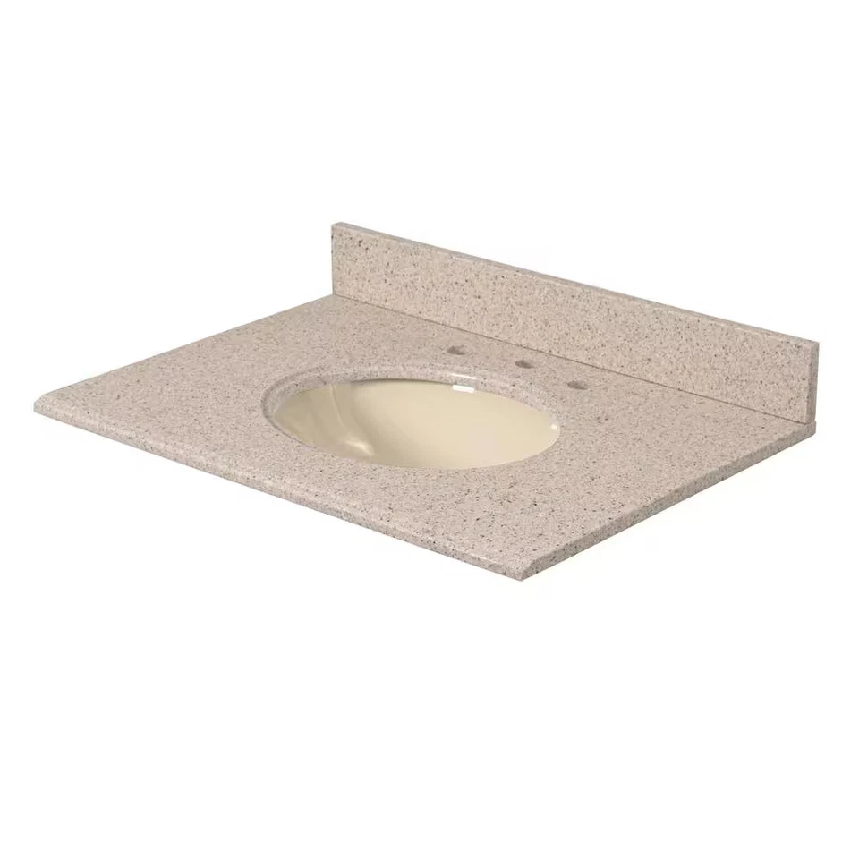 Decoradores del Hogar 31" x 22" Granito Beige/Bisque Redondo Fregadero Tocador Top en Beige Foto 3 de 4