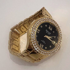 Omax Damen Armbanduhr Quarz Analog gold Metallarmband schwarz römisch …