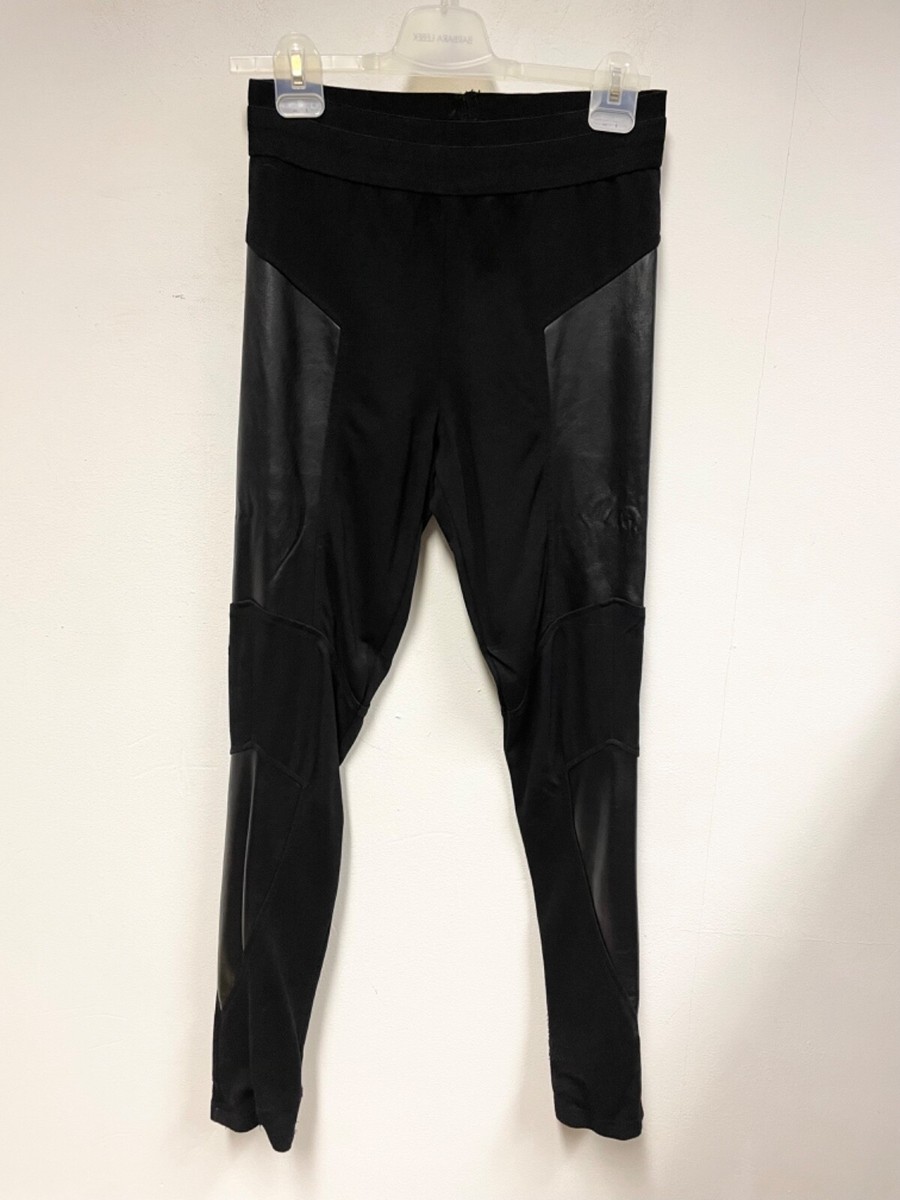 JOSEPH RIBKOFF BLACK FAUX LEATHER TRIMMED LEGGINGS SIZE UK