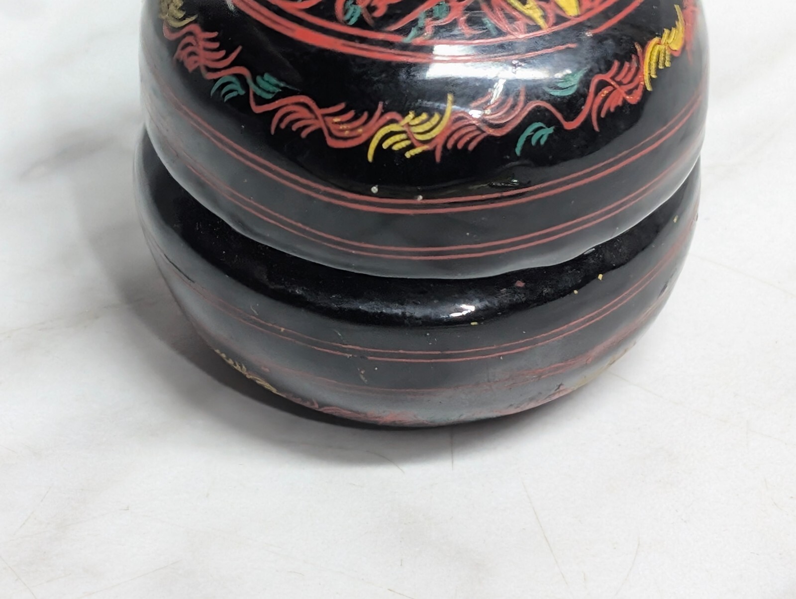 Vintage Burmese Lacquerware Trinket Box 2” Detailed Hand Painted