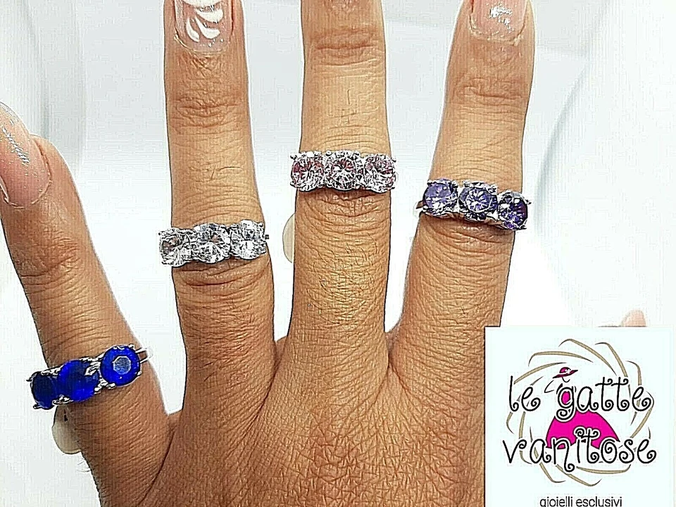 Anello Donna in Argento 925 TRILOGY 4,5 kt  con zirconi 7mm top - Immagine 2 di 4