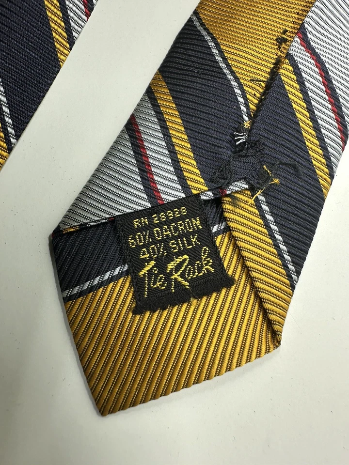 Винтажный галстук стойка синий желтый и серый в полоску галстук - Изображение 3 из 3