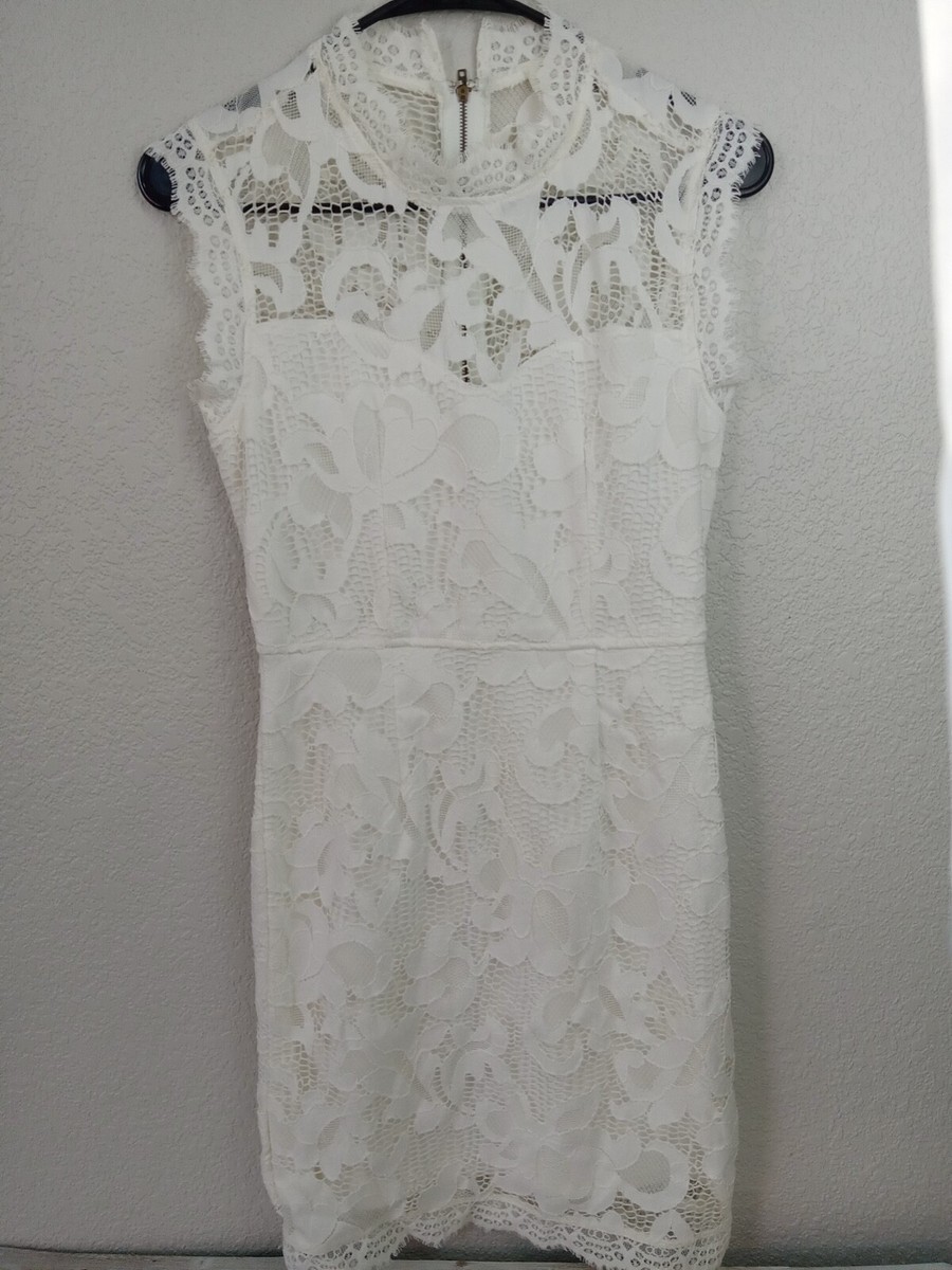 Sans Souci Mini Dress Sz S Ivory Lace Full Zip Mock Neck Sheath Romantic Wedding Sans Souci Mini Dress Sz S Ivory Lace Full Zip Mock Neck Sheath Romantic Wedding