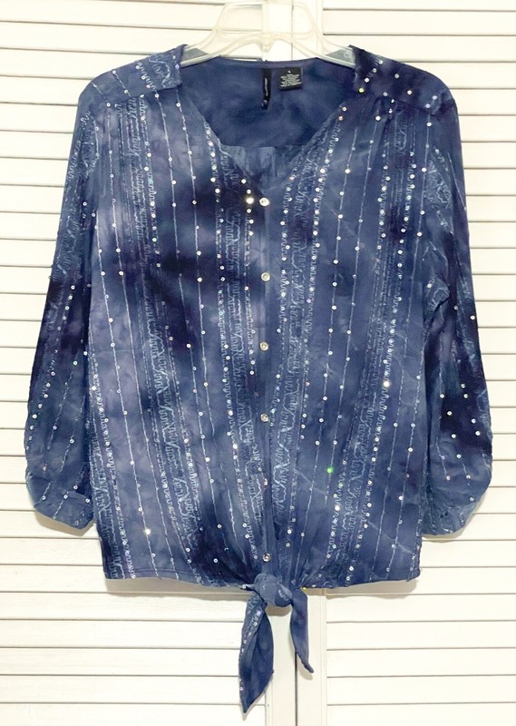 New Directions Top - Navy - Sequins Tie Bottom - Size  Large