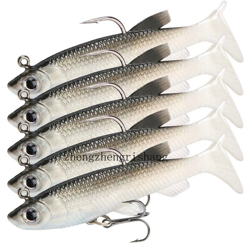 5 Pezzi Esca da Pesca in Plastica Morbida Piombo Jig Bait Silicone Swimbait Carpa 7,5cm13g