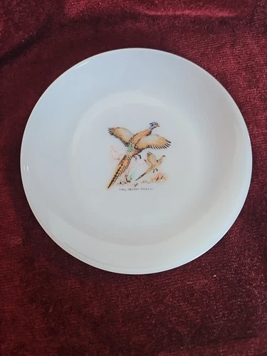 Vintage Anchor Hocking Fire King Bread Plate Game Cottage Core Ringneck Pheasant