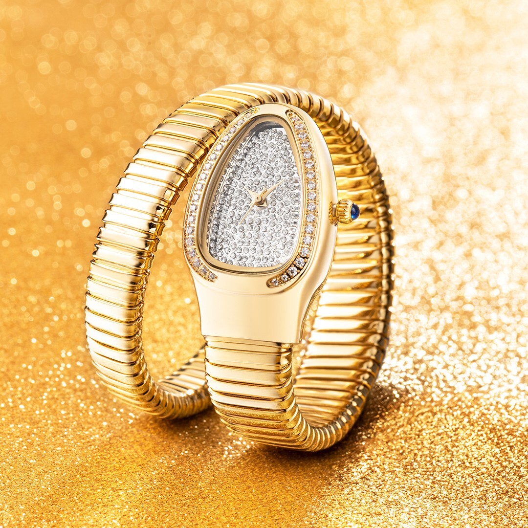 ★腕時計★レディース♡Miss Fox♡ゴールドウォッチ CZダイヤモンド MISSFOX Women's Snake Watch Gold Diamond Stainless Steel