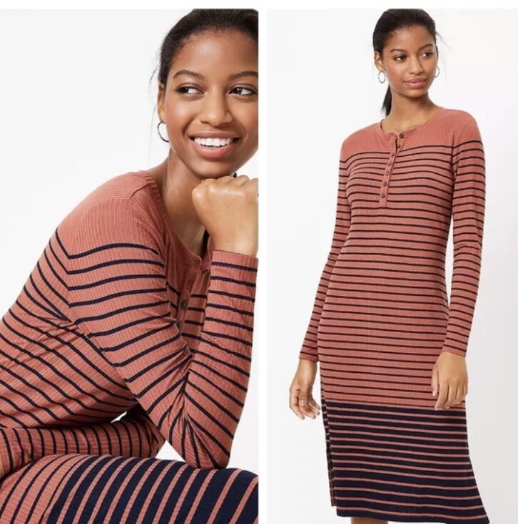 loft striped midi dress Loft Striped Poplin Twist Midi Pocket Shirtdress Size XS Salt Water Blue Women's