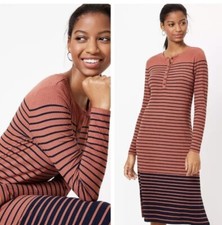 Loft Striped Henley Midi Dress Stripes Stretch Small Long Sleeve size XS