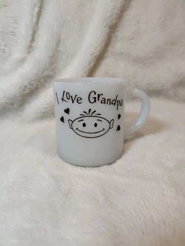 VINTAGE I Love GRANDPA MUG 1970'S Small Coffee Cup MILK GLASS Mug