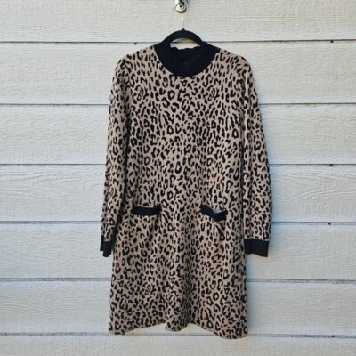 Crew mockneck sweater dress leopard print with pockets XL