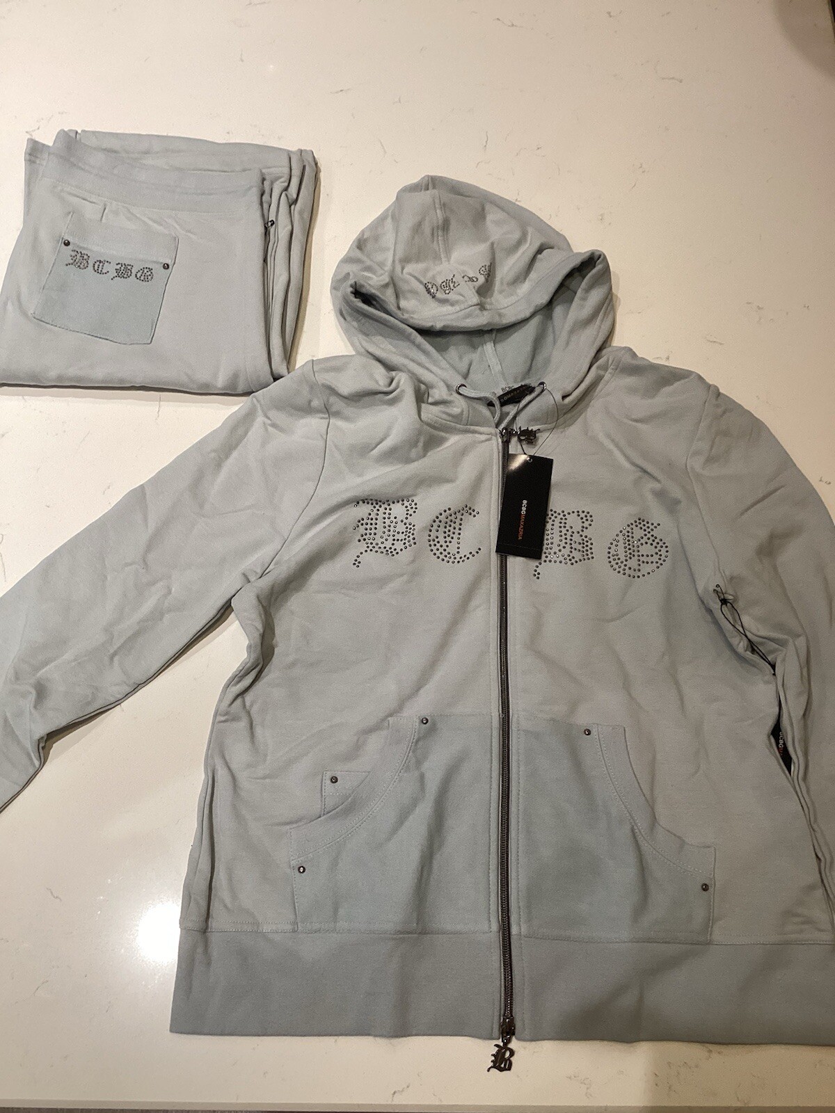 BCBG Max Azaria NWT Fog Hooded Tracksuit Size XL