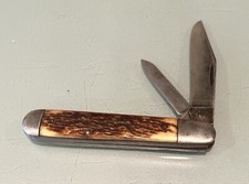 VINTAGE ANTIQUE LARGE QUEEN CITY ANTLER STAG HALF STOP JACK POCKET FOLDING KNIFE