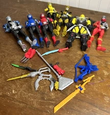 Lot Of 7 MMPR Power Rangers  Figures Red, Silver, Yellow, Gold, Blue, And Evox