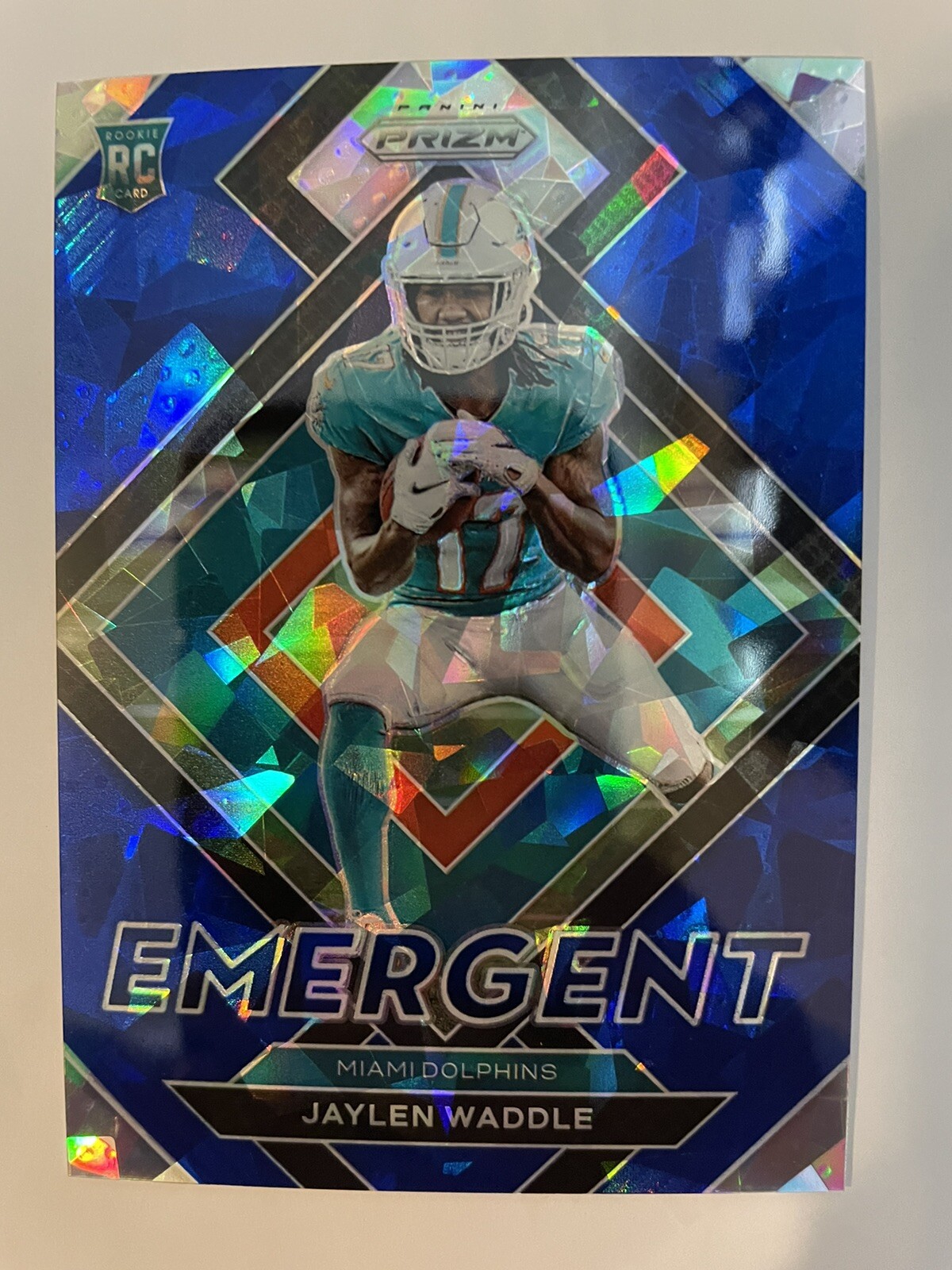Jaylen Waddle RC #51/99 Emergent Blue Ice 2021 Panini Prizm E-8 Miami Dolphins