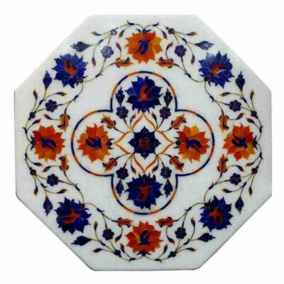 12'' white marble table top center coffee inlay lapis antique stone decor w26