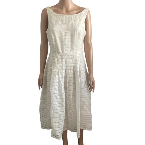 Tommy Hilfiger Swing Dress Womens 12 Off White Linen Blend Flowy Summer Spring