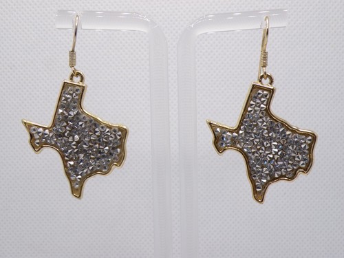 Gold Tone w/ Silver Glitter Stone Texas Drop Earrings