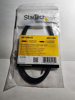 1/8'' to 1/8'' Stereo Audio Cable, 6', 3.5mm 1/8'' male to 3.5Mm 1/8'' Male NEW B2