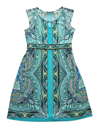 Apt 9 Dress Boho Style Embroidered Back Green Aqua Paisley Print Sleeveless  Sz M | eBay
