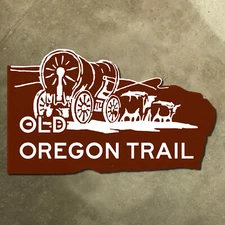 Old Oregon Trail highway marker road sign Conestoga 1951 Nebraska US-26 23x14