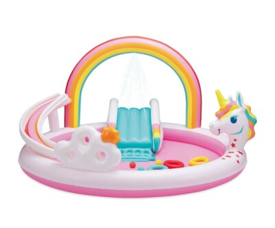 Rainbow Unicorn Play Center, Kids Splash Pool with Sprinkler, Toys