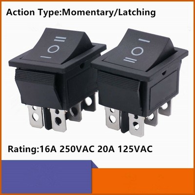 Black On-Off Rocker Switch Momentary Latching 16A 250VAC