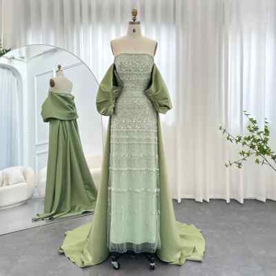 Luxury Sequin Beaded Evening Gowns a-line Split Strapless Elegant Prom Gowns