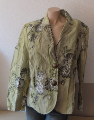 * BASLER Sommer Blazer Gr. 44 F 46 I 50 GB 18 TOP Grün mit großen Blümen