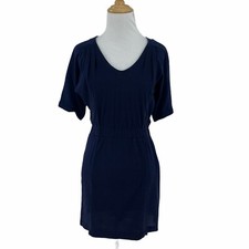 J. Crew Hideaway Silk Panel Mini Dress Women's Size XXS Navy Blue Cinch Waist