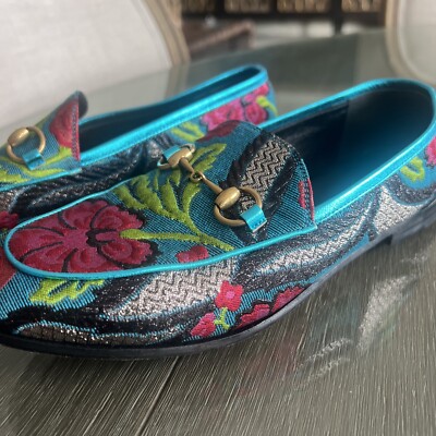 GUCCI Jordaan Floral Embroidered Brocade Horsebit Loafers EU  display picture 1