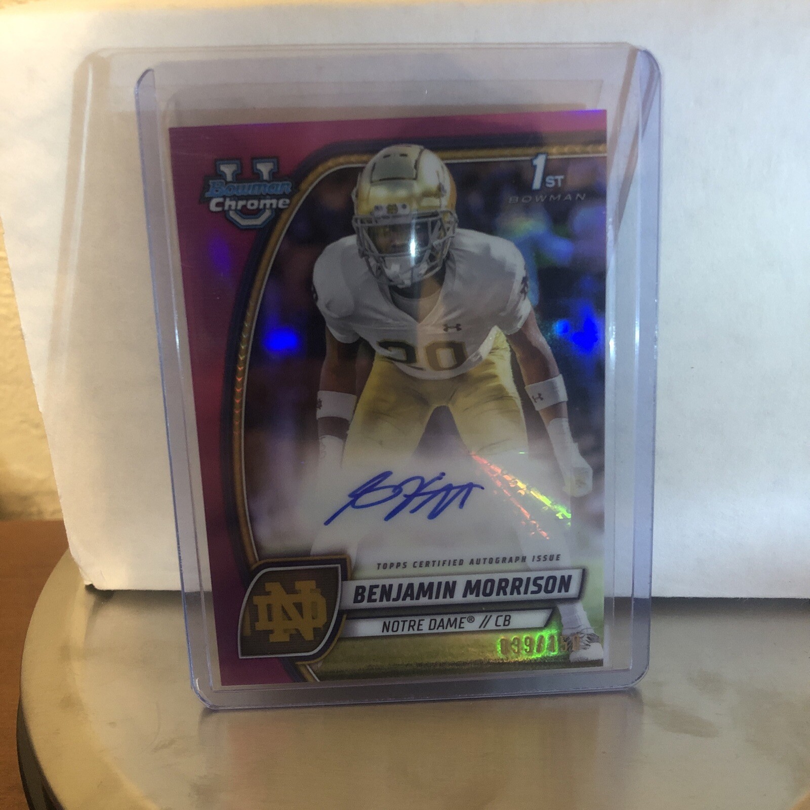 2024 BOWMAN CHROME U BENJAMIN MORRISON 1ST AUTO - FUCHSIA /150 !! NOTRE DAME 🔥