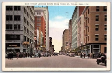 Postcard Main Street Looking South From Third St. Old Cars Zales Tulsa, OK E19