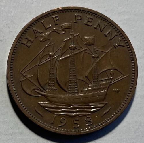 Great Britain 1/2 Half Penny 1958 - Sir Francis Drake Golden Hind Ship