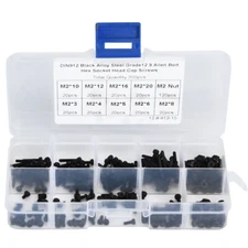 300pcs M2 X 3-20mm 12.9 Grade Black Alloy Steel Hex Socket Screw And Nut Kit