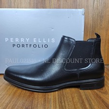 Botas de cuero Chelsea portafolio para hombre PERRY ELLIS ~ negras ~ varias tallas