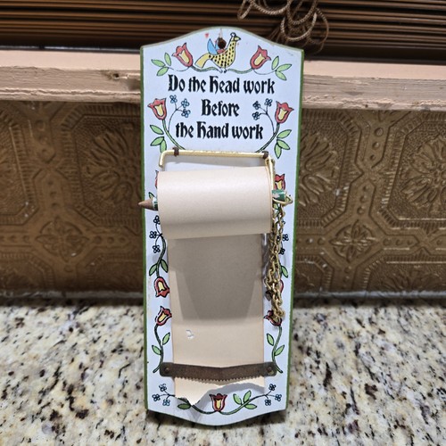 Vintage Wood Note Taker Roll Paper Holder Grocery List Wall Hanging Granny Chic