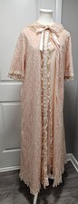 Odette Barsa 3 Pc Peignoir Set I Magnin Long Pink Lace Gown/Robe/Bedjacket M/L