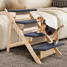 Wooden Pet Stairs/Pet Step with 4 Steps 2-in-1 Foldable Dog Stair 150 lbs