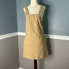 Rusty Tan Linen Blend Pinafore Overall Mini Dress XS Square Neck Pockets retro