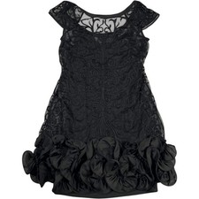 Guess Black Ruffled Lace Sheath Dress Women's Size 8 Dark Romantic Bloomcore