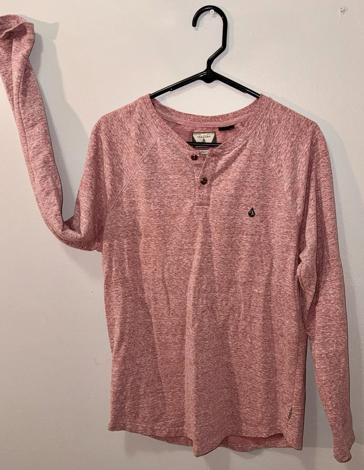 Volcom Men’s Long Sleeve 1/4 Button Up Soft Shirt Size Medium Pink/Red - Image 2 of 4