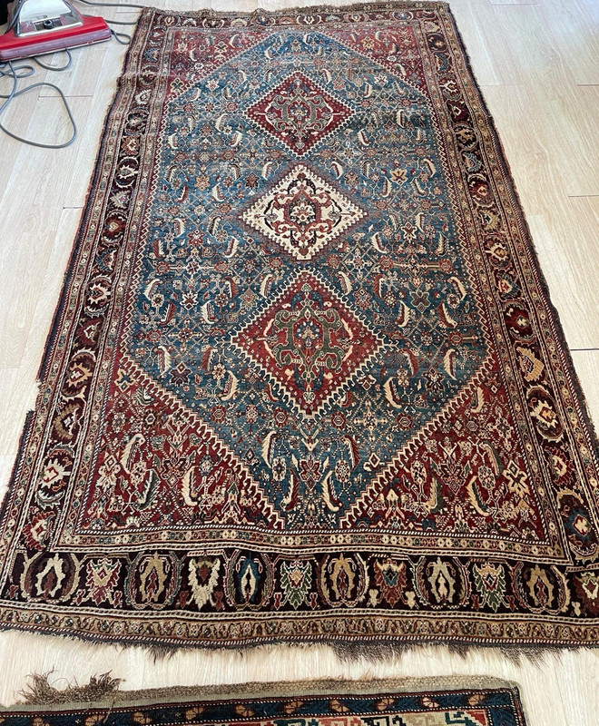 Vintage Qashqai Rug 5x8 collectable-Tribal Hand Knotted Wool Blue Medallion