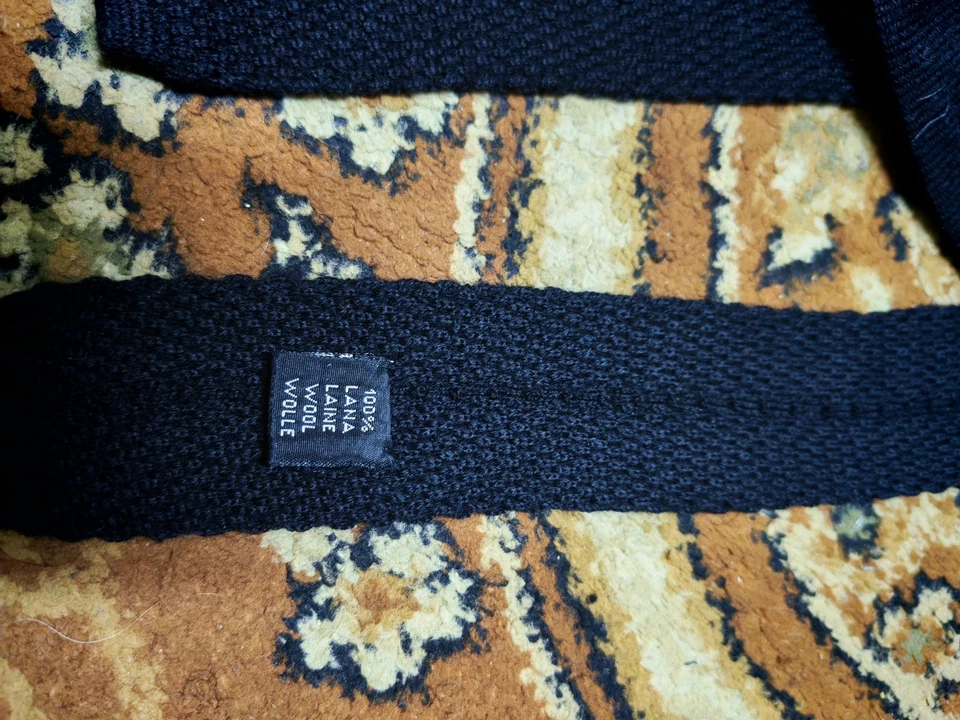 Corbata de cuello negra tejida corte cuadrado de lujo 100 % lana pura clásica vintage para hombre Foto 3 de 4