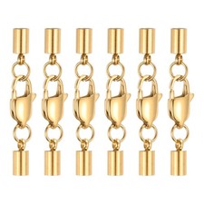 6Set 3.5mm Leather Cord End Caps with Lobster Claw Clasps Connector, Gold