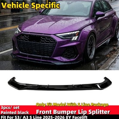 For AUDI S3 A3 S Line 2025-2026 Front Bumper Lip Splitter Spoiler Gloss black