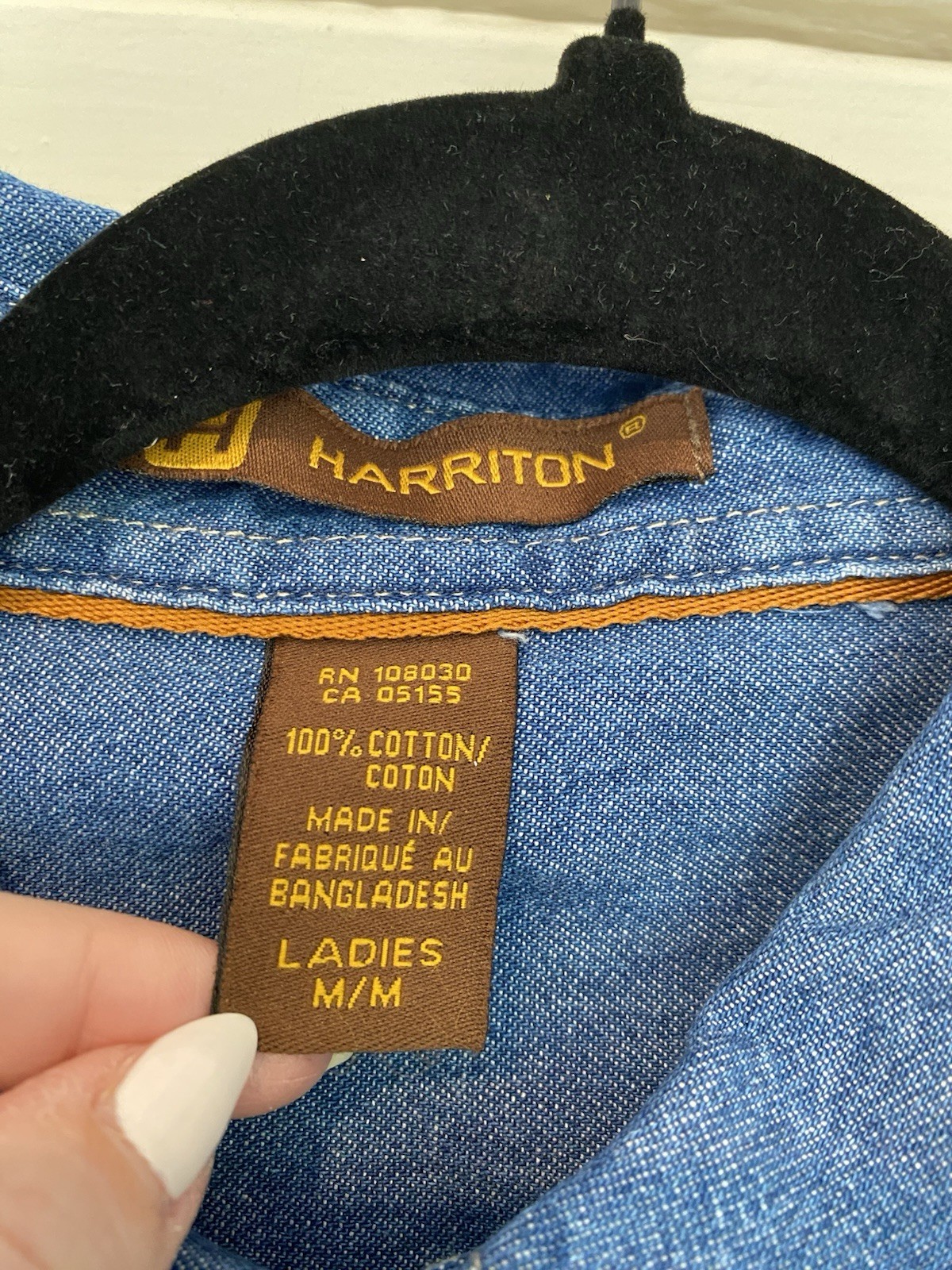 Harriton Denim Long Sleeve Shirt Button Down Women Blue Indigo M